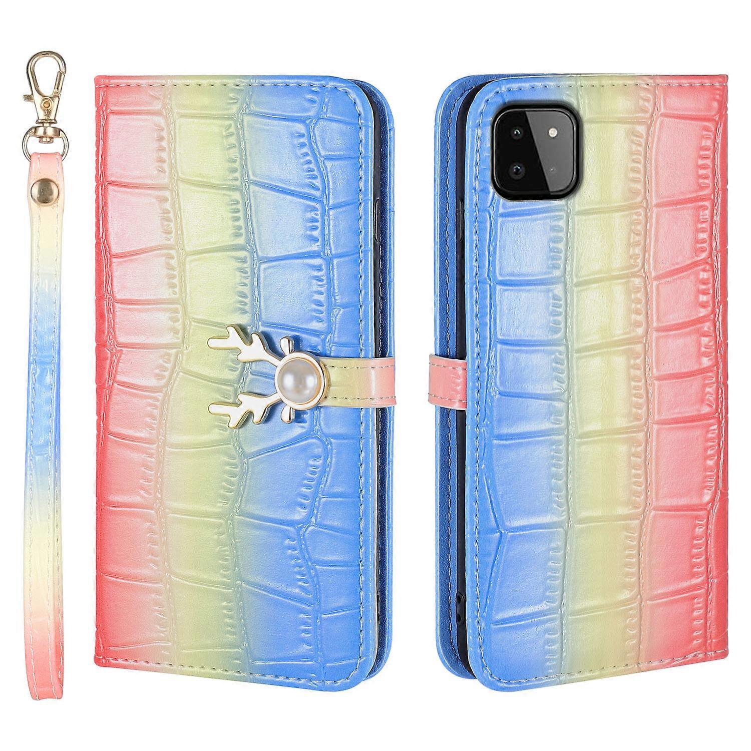 Elk Pattern Phone Case for Samsung Galaxy A22 5G with Card Holder, lanyard, PU Leather Material, Wallet Function, Corner Fall Protection