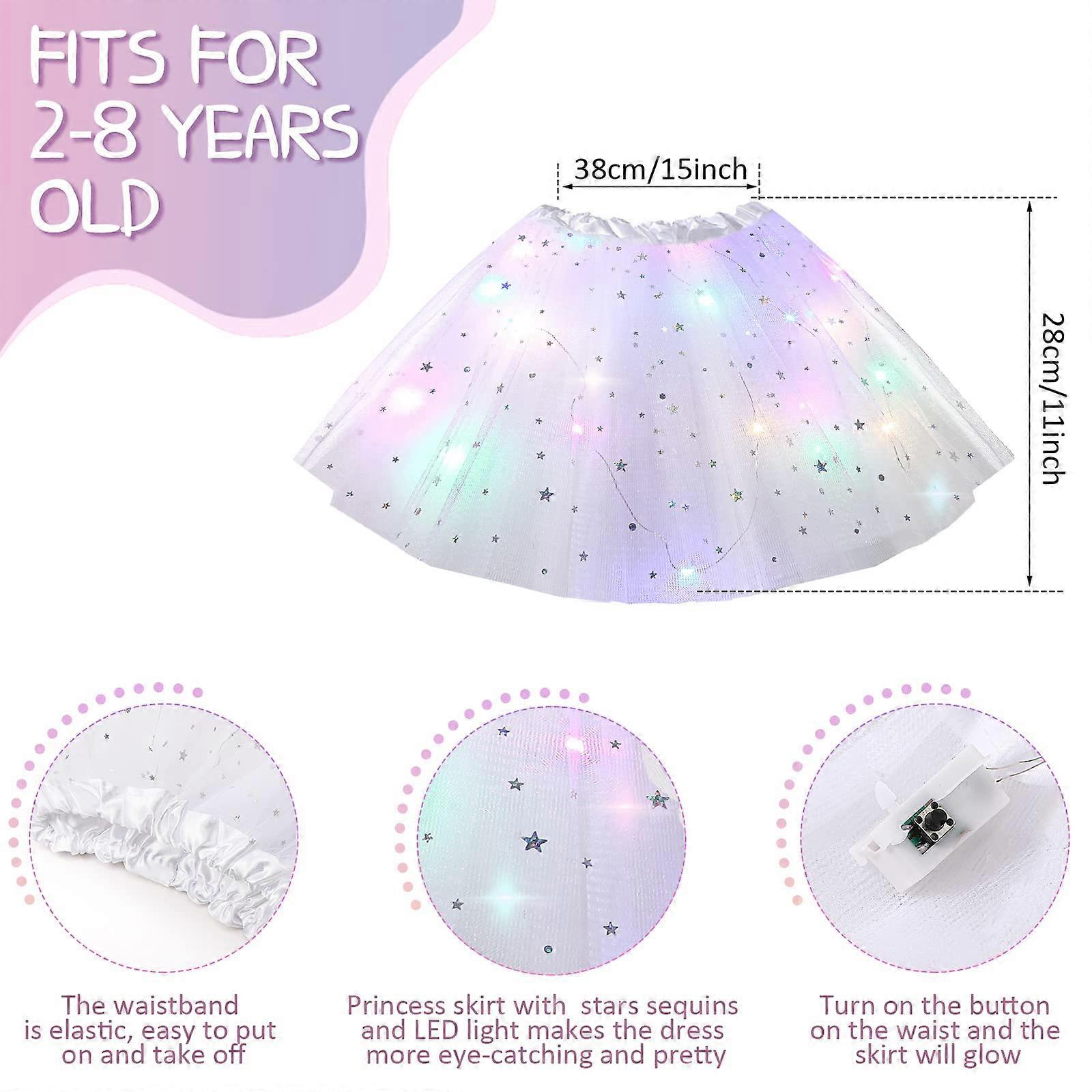 Tutú Con Luces LED Y Lentejuelas De Estrella Para Niña – Falda De Tul En Negro Con 3 Modos De Luz, Cintura Elástica, Ideal Para Fiestas, Halloween, Cosplay Y Ballet