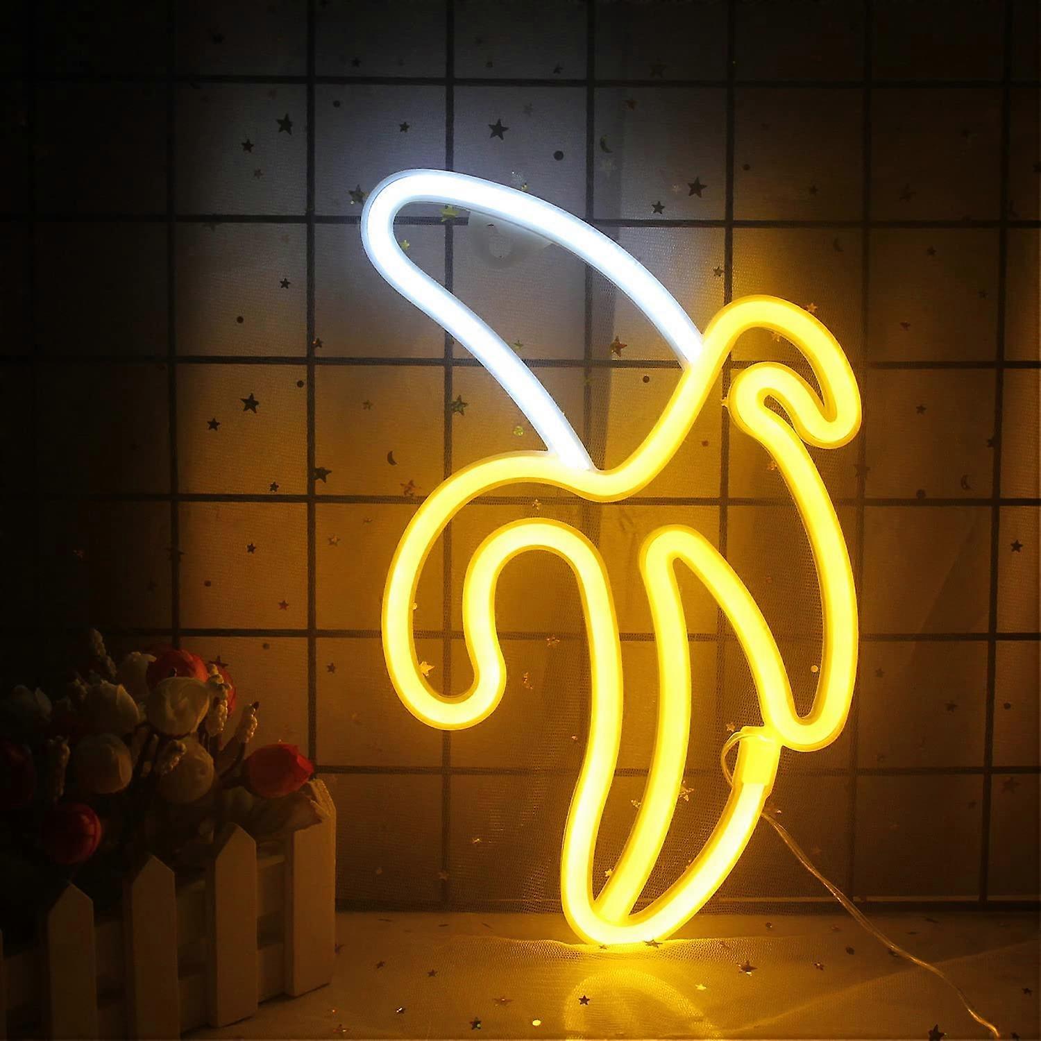 Enseignes au néon de banane jaune blanc banane néons Fruits LED Signe de lumière Veilleuse Néon Enseignes pour mur chambre à coucher pour enfants Restaurant