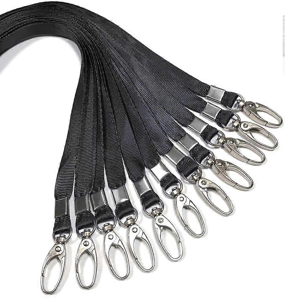 10 Pcs Black Lanyards - Nylon Lanyards with Swivel Hooks for ID Badges and Key Chains