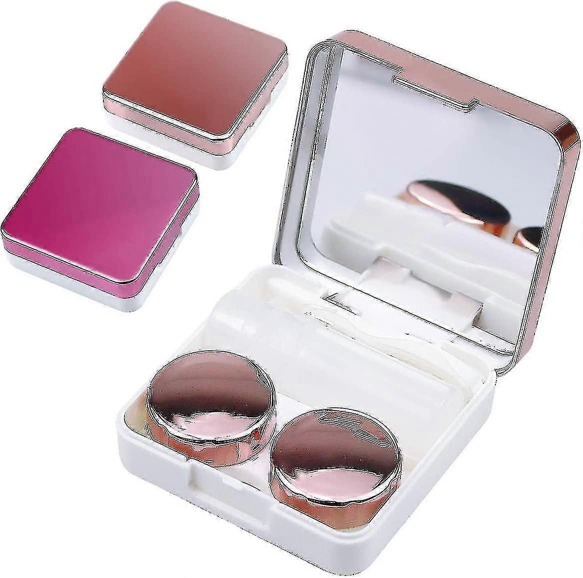 Pink and Champagne Portable Contact Lens Case with Mirror, Set of 2