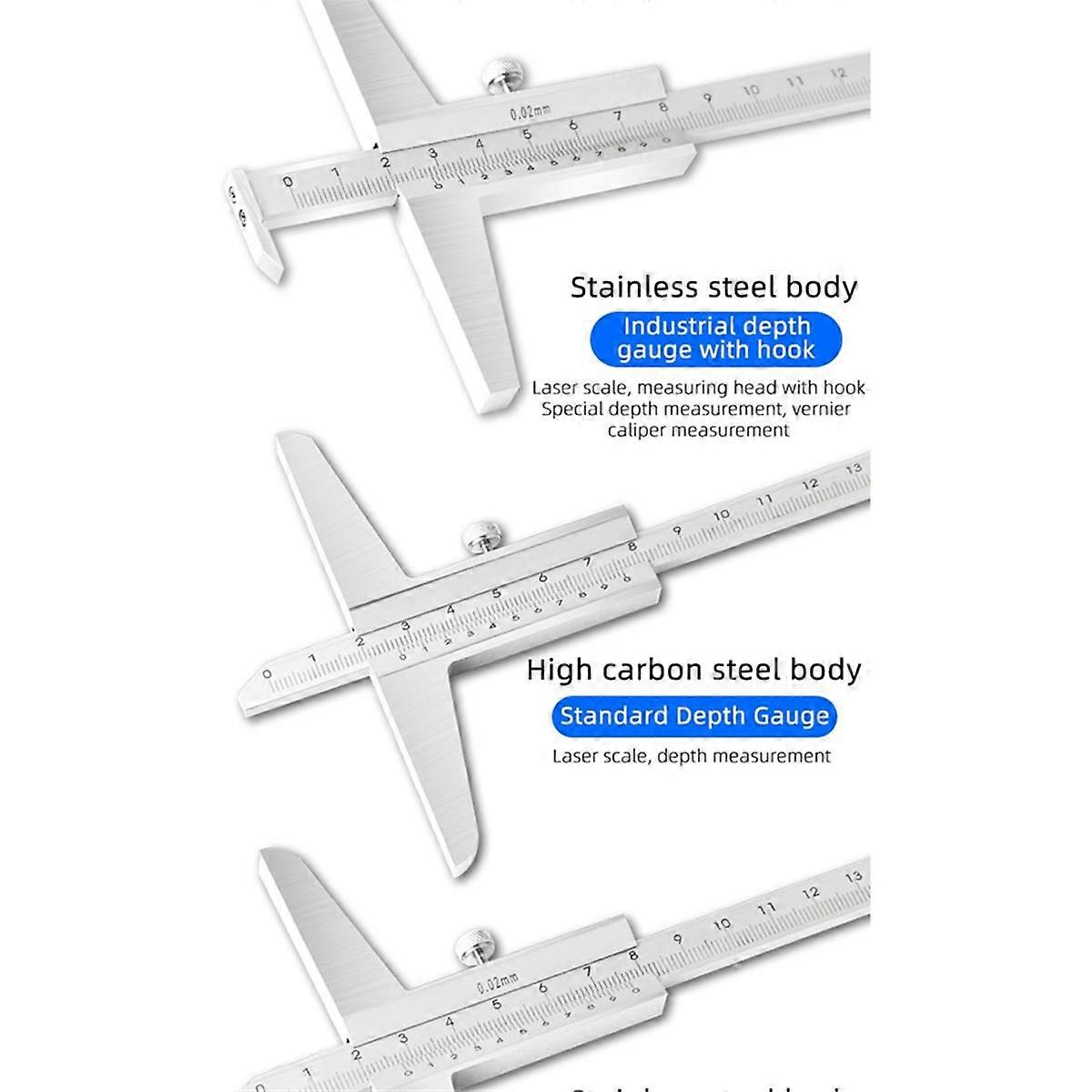 Depth Gauge Vernier Caliper Metal Calipers Woodworking Tools Measuring Tool Steel Gauges Depth Measurement 200mm