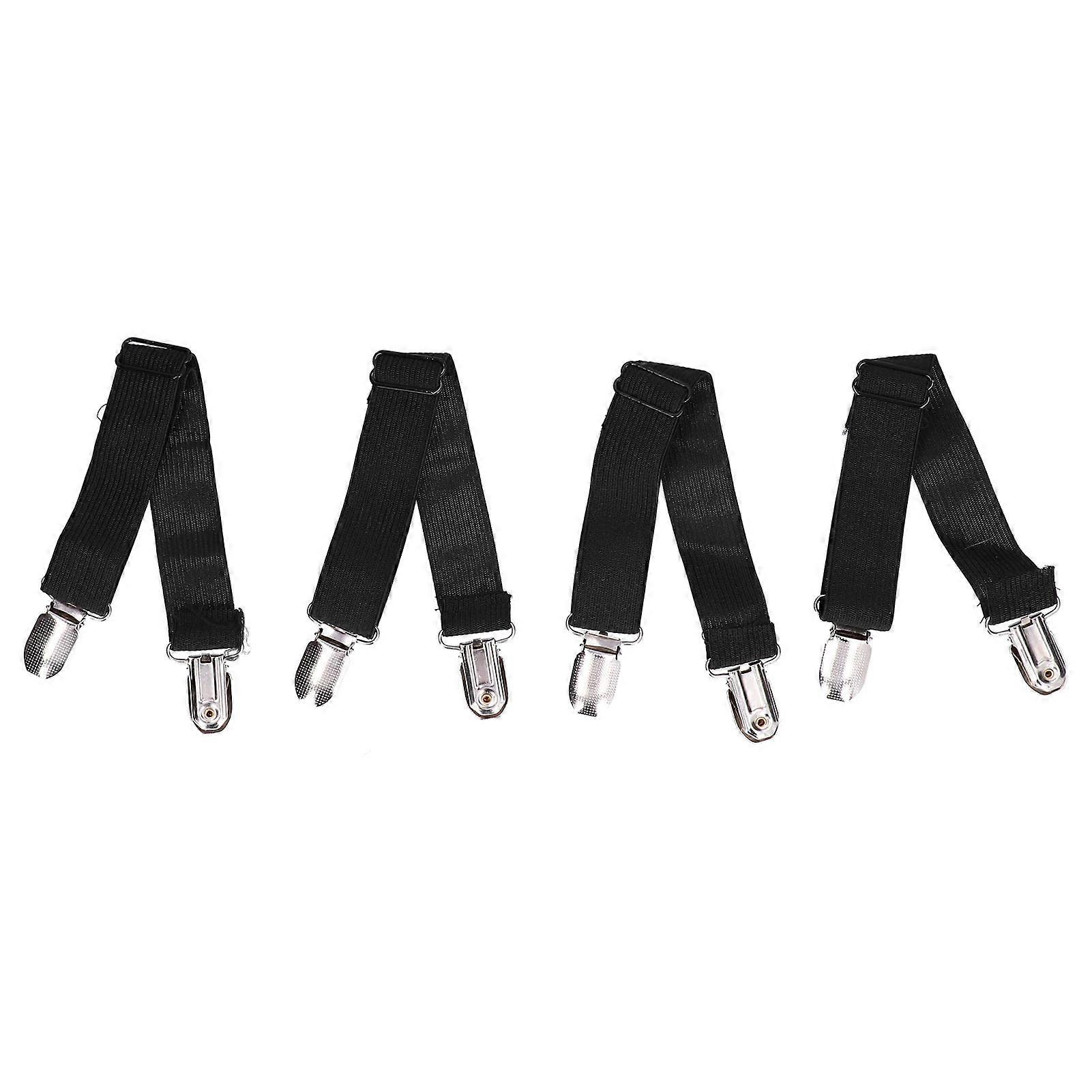 Black Adjustable Bed Sheet Fasteners - 4Pcs Elastic Sheet Straps Clips Suspenders