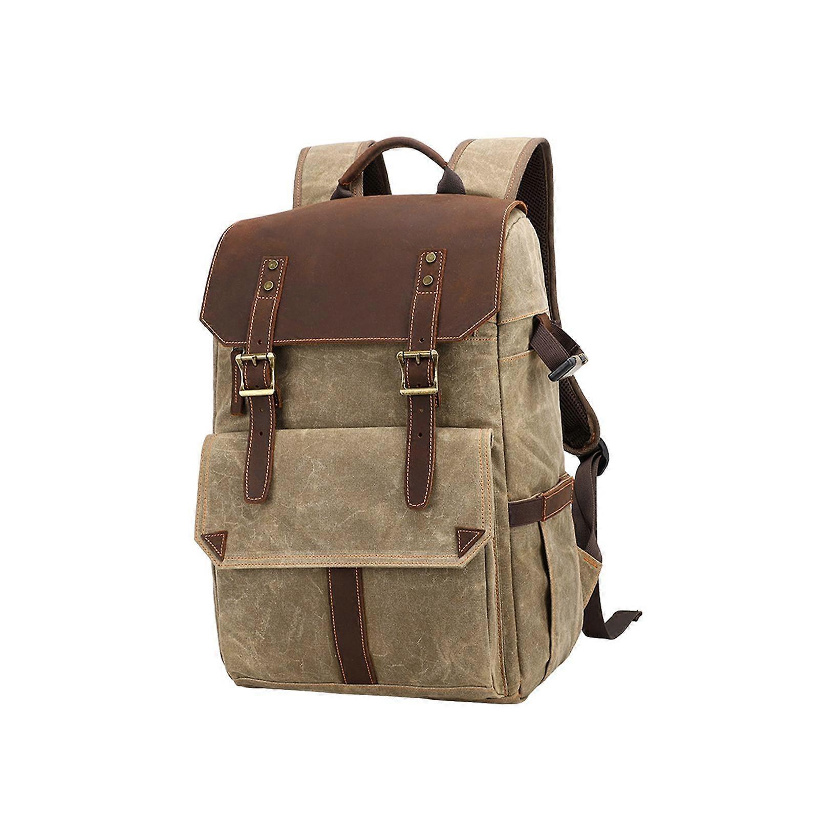 Camera Daypack Canvas Versatile Photography Backpack Compartment Camera Case Khaki