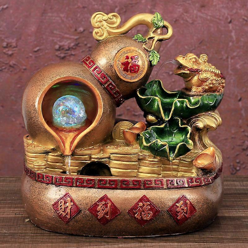 Resina Lotus Pond Water Fountain Lucky Feng Shui Good Fortune Gourd Gold Toad Waterscape Umidificatore Indoor Regali di apertura dell'azienda