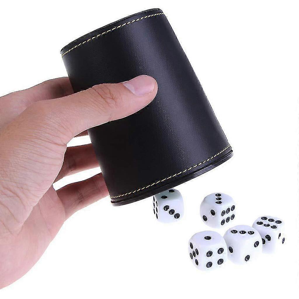 thumbnail image 2 of Felt Lined Dice Cup With 6 Dice - PU Leather Quiet Shaker For Yahtzee, Farkle & Board Games 2 of 10