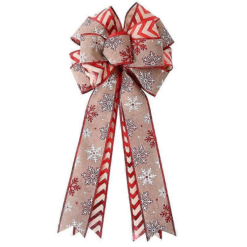 Christmas Bow Xmas Theme Pattern Easy for Hanging Flax Party Ribbon Bows Home Decor-ZZY