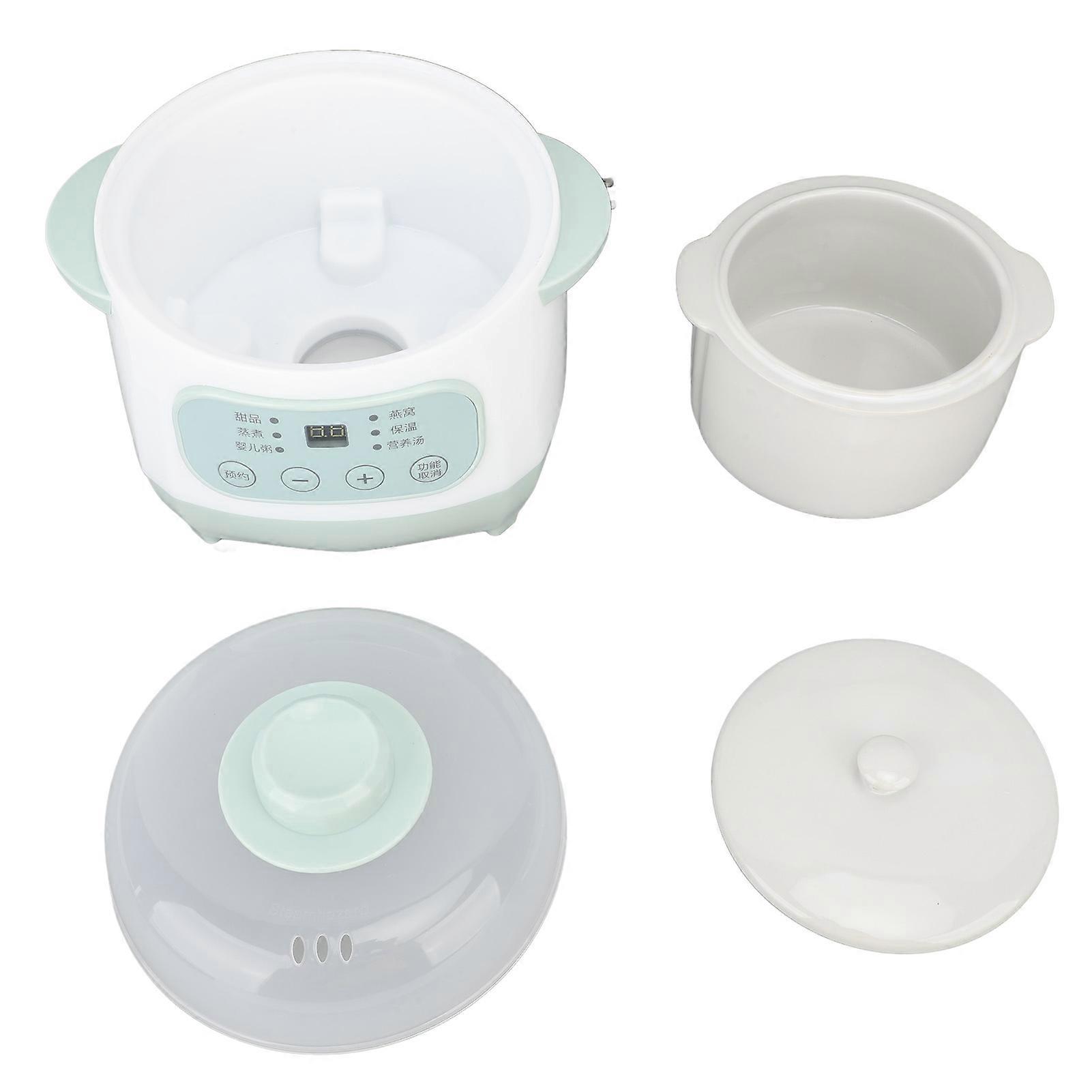 200W 1L Slow Cooker with Ceramic Interior Pot Timing Green Uniform Heating Electric Slow Stew Cooker for Cooking EU Plug 220V