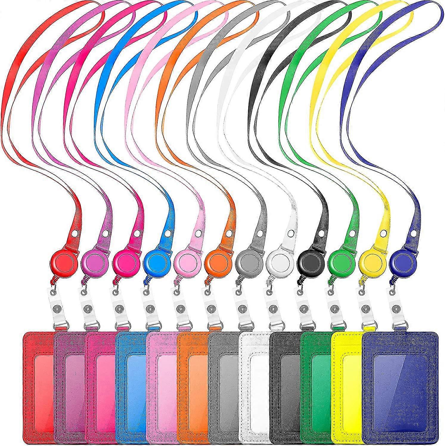 12 Sets Id Holder Badge With Lanyards Retractable Name Badge Reel Pu Leather Waterproof Clear Card Holder With 1 Transparent Id Window 1 Credit Card S