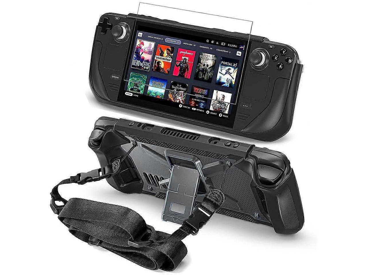 Full Protective Shockproof Case for Steam Deck, Back Shell Case Cover Compatible with Steam Deck with Foldable Kickstand, Screen Protector, Shoulder S