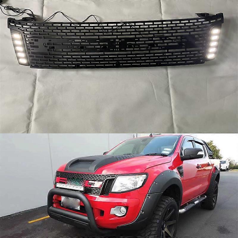GRILLS FOR FORD WILDTRAK RANGER T6 2012 2013 2014 GRILL GRILLE GRID FRONT BUMPER MASK MESH COVER WITH LED DRL PICKUP