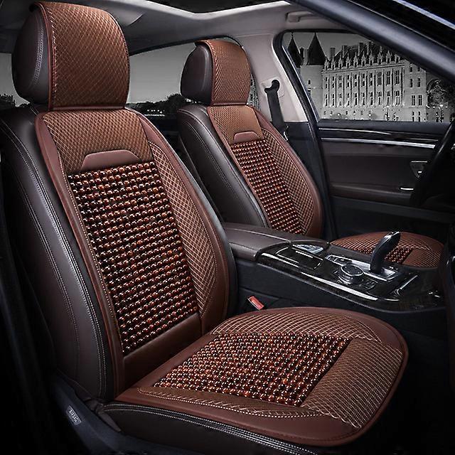 Car Wooden Bead Seat Cushion Summer Cool Leather Car Seat Cover Breathable Handmade Auto Seat Mat Pad Universal Auto Accessories