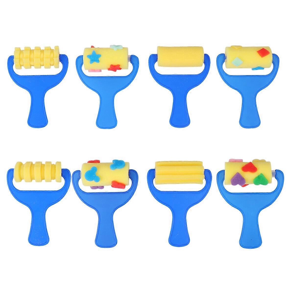 2 Set Drawing Sponge Brush Funny Graffiti DIY Tool Sponge Brush for Kids Children Girls (4pcs Roller Brush and 4pcs Random Pattern Printing Roller Bru
