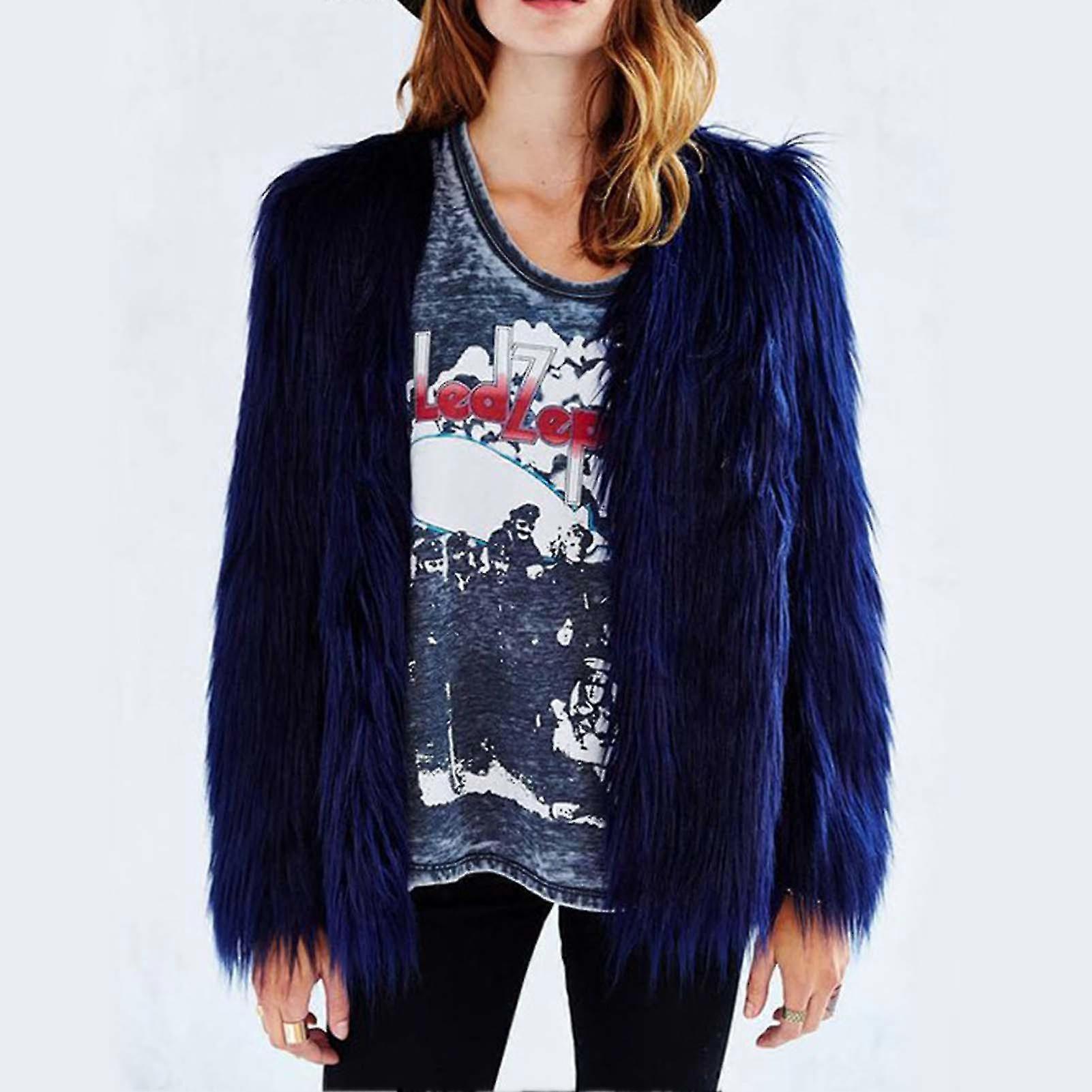 Free People Women's Love It Faux Fur Cozy Faux Fur Jacket Blue Size X-Small