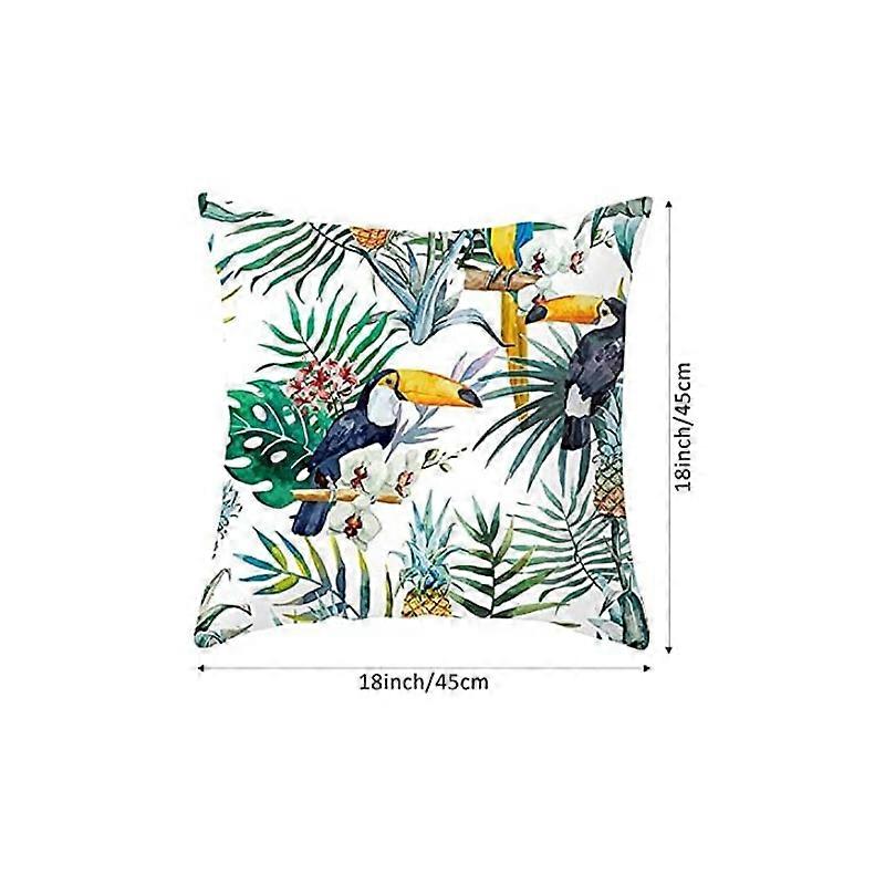 NIULAA Set Of 4 Throw Pillow Covers 16x16 - Dark Green Gold Leaf Linen, Farmhouse Decor - View #6