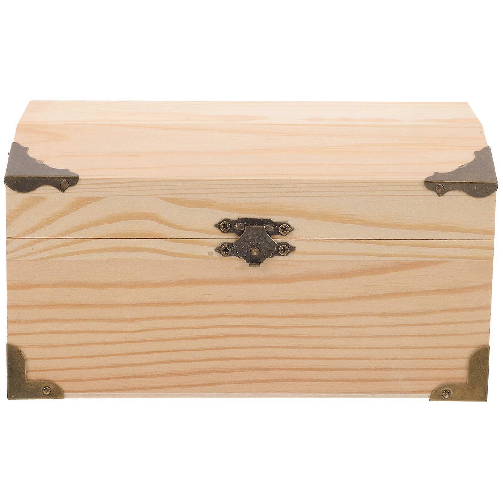Simple Wood Storage Box Rustic Blank Wooden Box Jewelry Storage Case With Lid Storage Supply