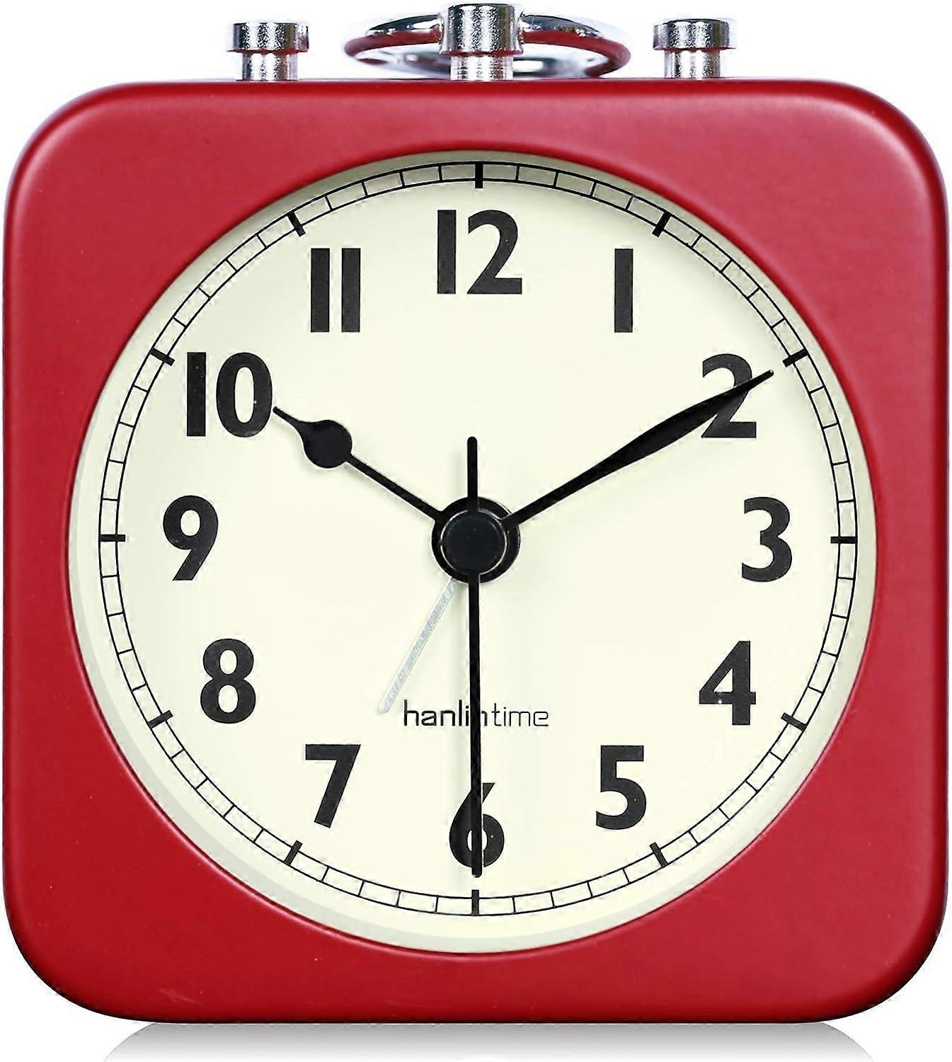 8.5Cm Alarm Clock Analog Red Square Silent Small Metal Travel Alarm Clocks