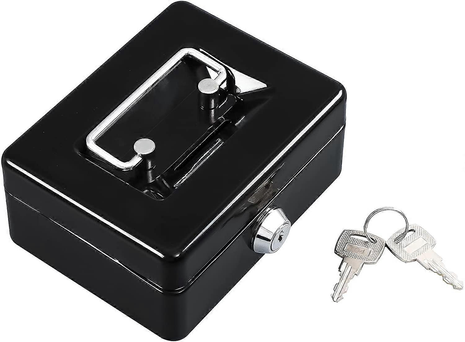 Mini piccola cassetta di sicurezza con vassoio di denaro, cassetta di sicurezza con chiave, piccola cassaforte per bambini 4,9 "x 3,7" x 2,3 "nero
