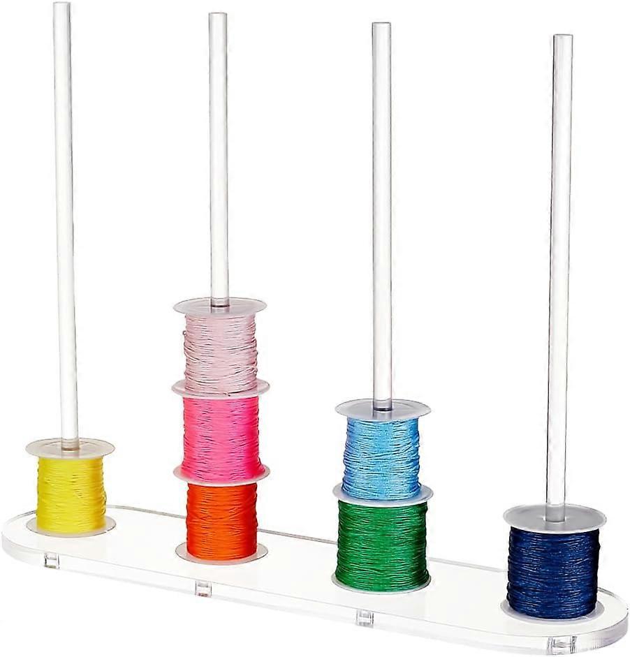 4 Spools Acrylic Thread Holder Thread Rack for Embroidery Quilting and Sewing Threads & Beaded Thread Clear 36x9.8x0.9cm 1pc