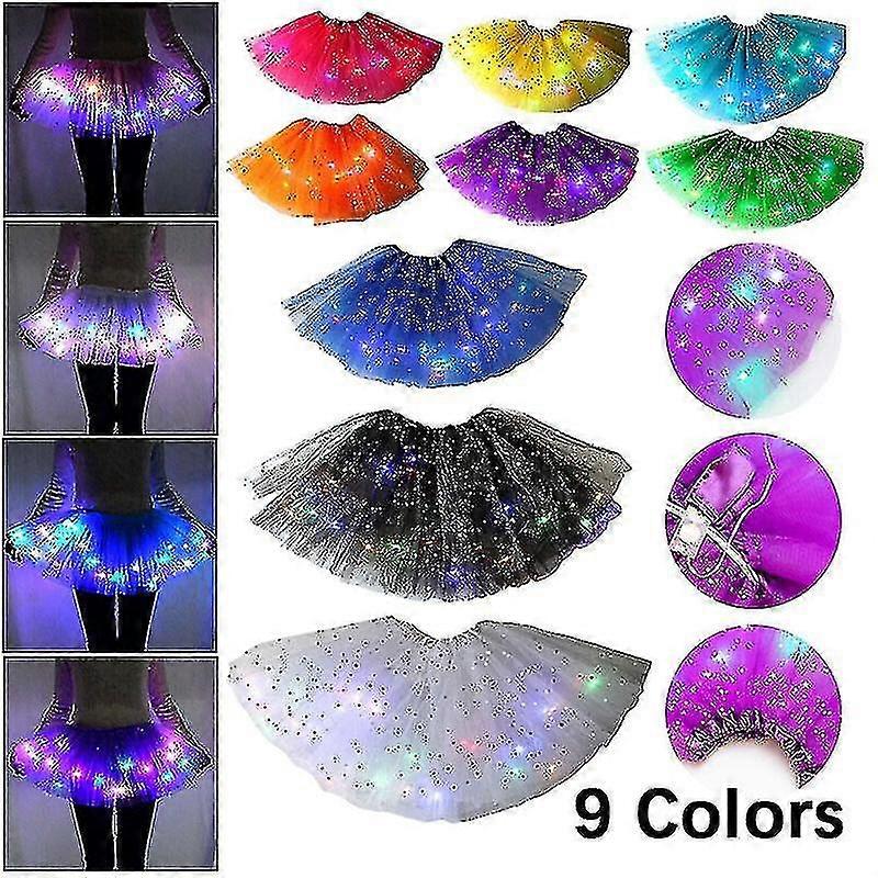 Women"s Led Skirt Light Up Star Dance Skirts Layered Ballet Tutus Elastic Mesh Tulle Mini Skirt Party Carnival Costume Fz5-2