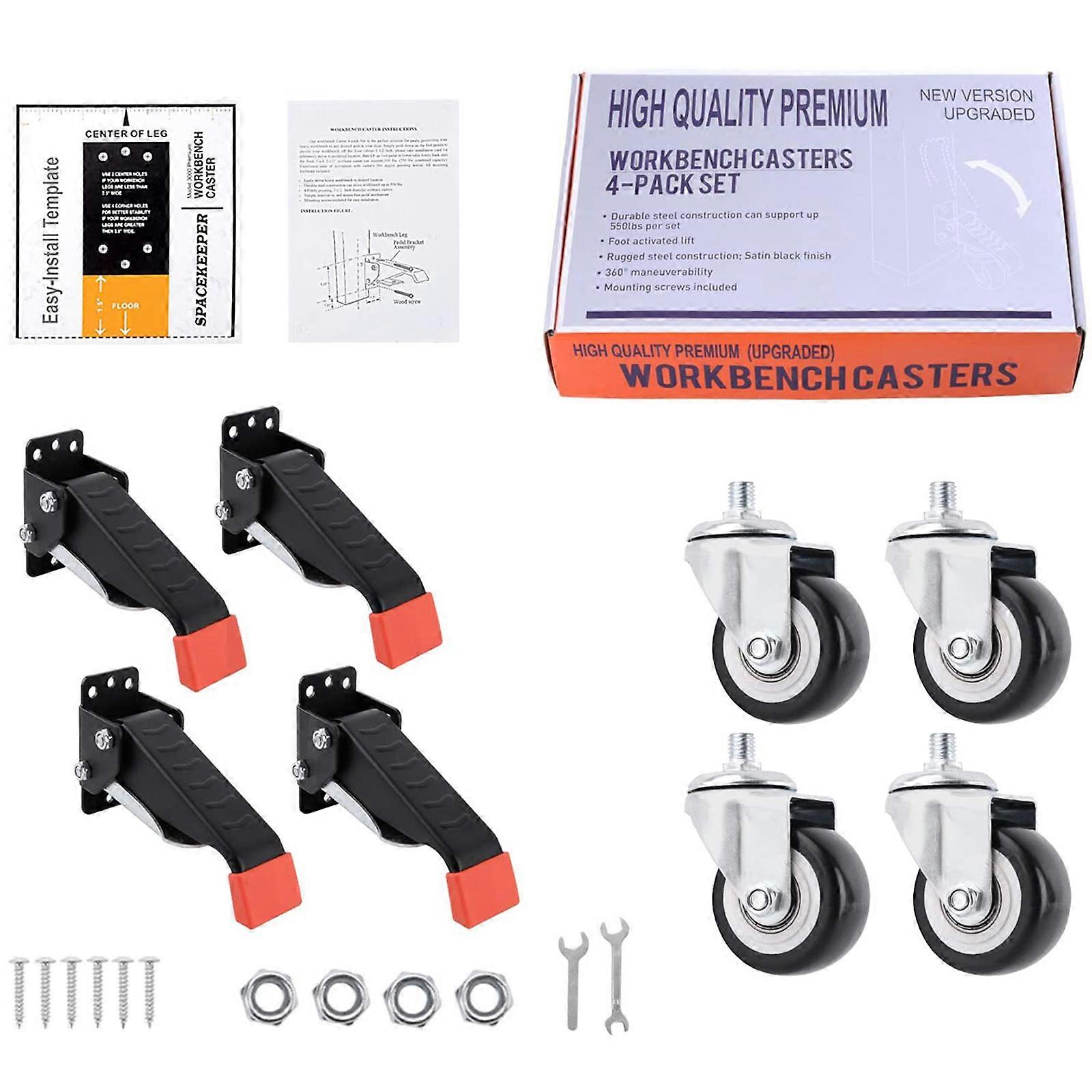 2023 New Install Template Retractable Caster Wheels Workbench Casters Kit 360 Degrees 660 Lb Capacity Heavy Object Moving Tool
