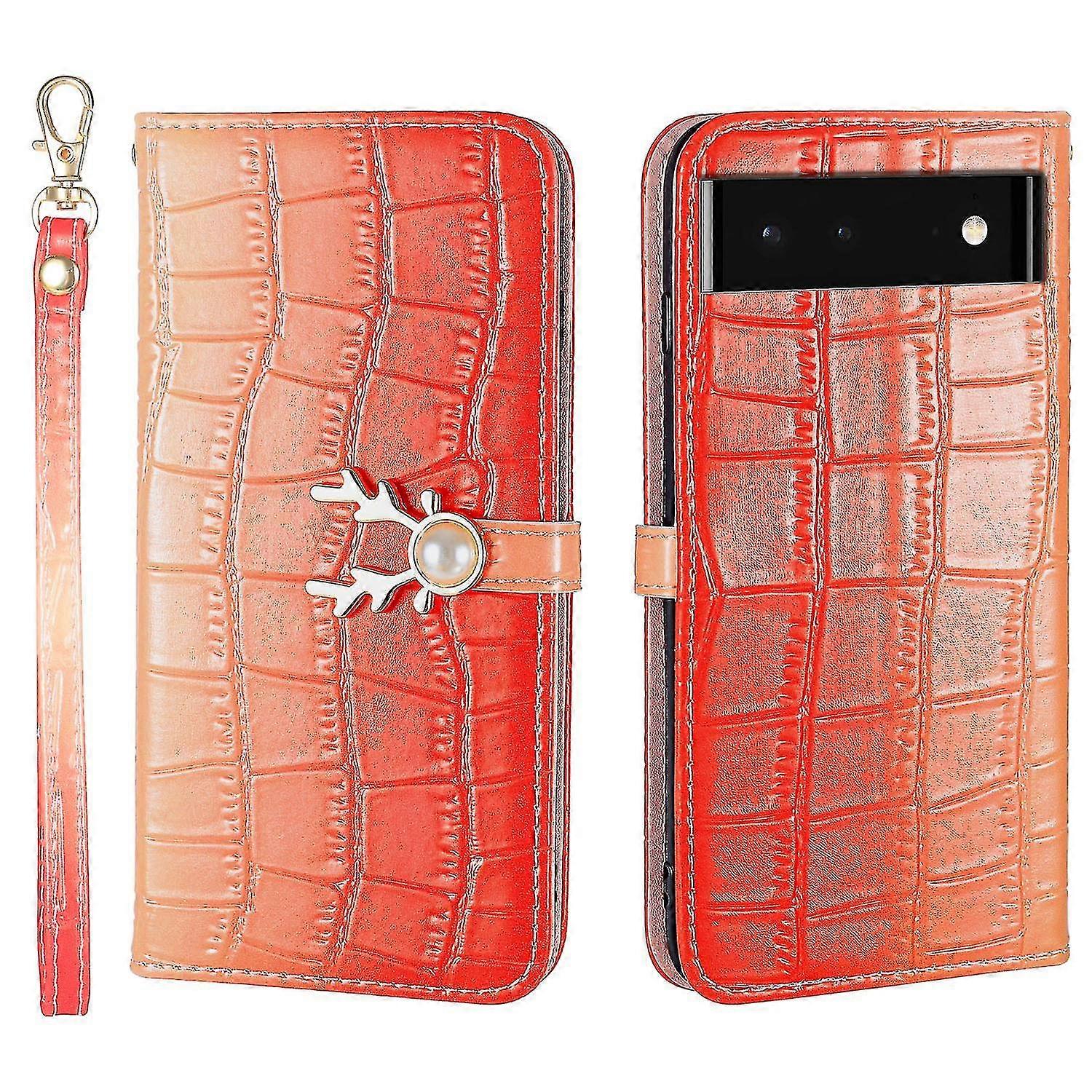 Elk Pattern Phone Case For Google Pixel 6 With Card Holder, Lanyard, Pu Leather Material, Wallet Function, Corner Fall Protection