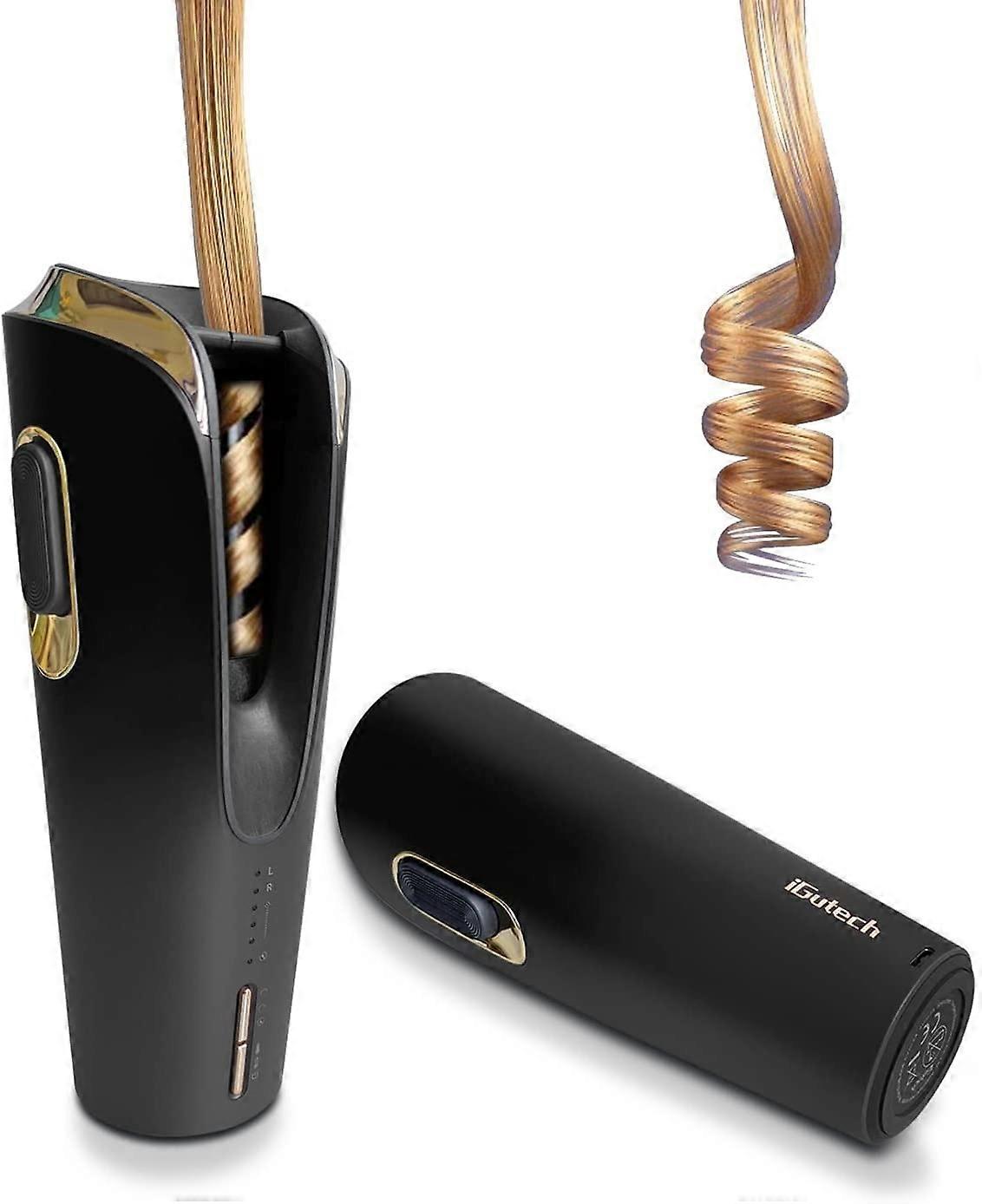 Black iGutech Unbound Styler-Cordless Automatic Hair Curler with Built-in Rechargeable Battery Packs, Red