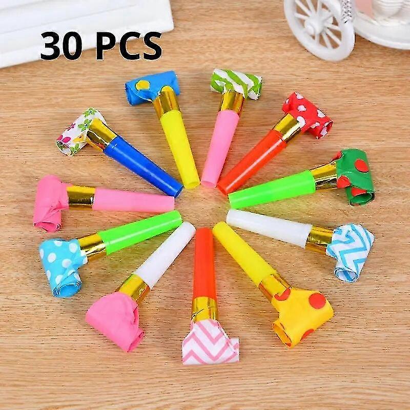 30 Pcs Colorful Mixed 6.5cm Paper Head Blow Whistle For Children's Birthday Party Supplies