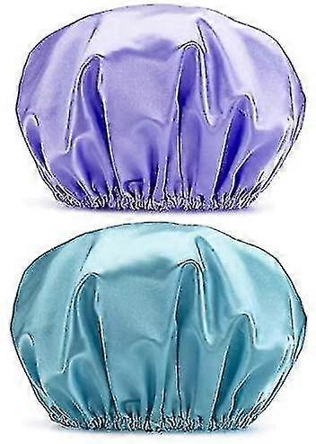 Waterproof Shower Caps, 2-Piece Double Solid Shower Caps ( +Purple)