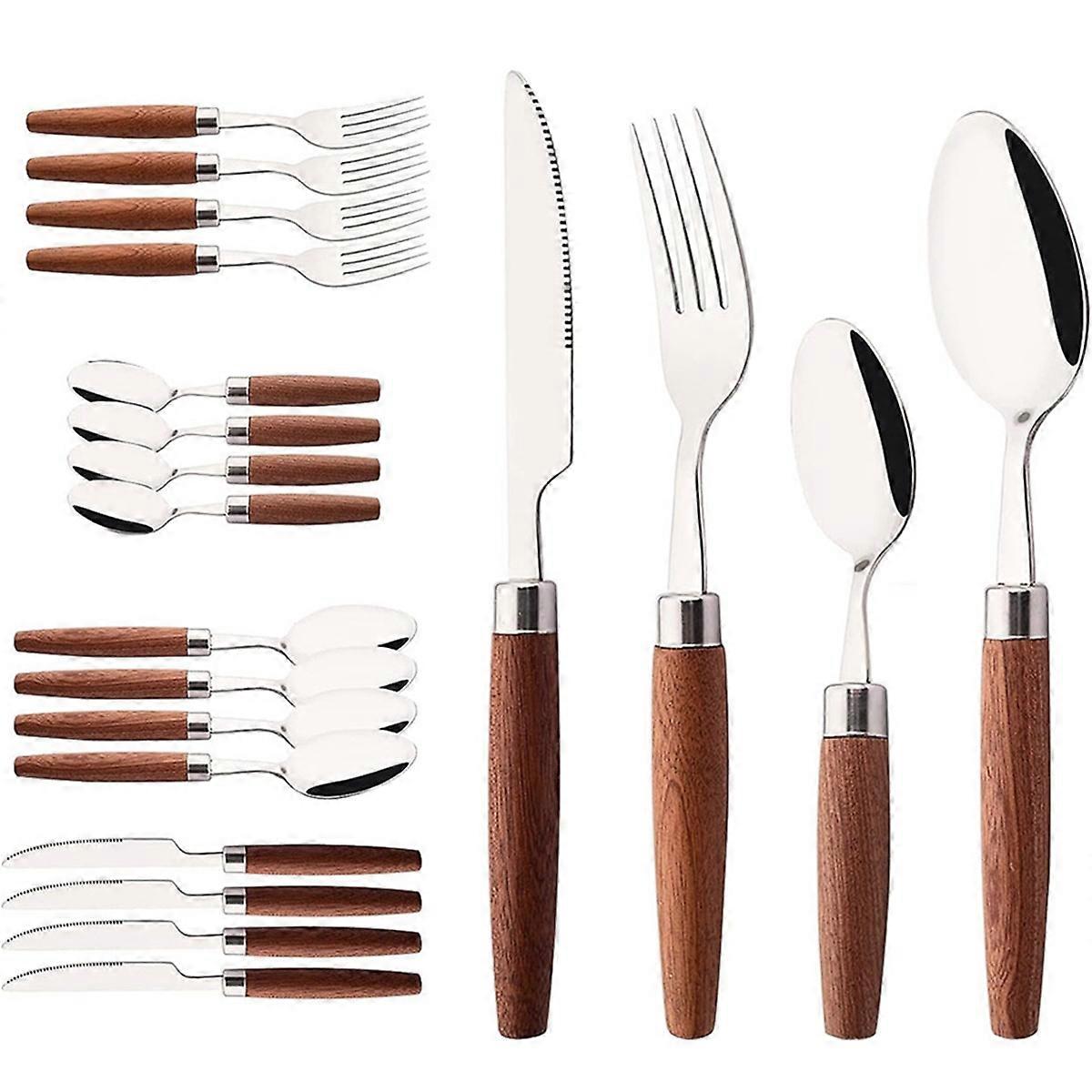 Stainless Steel Imitation Wood Handle Cutlery Set Western Cutlery Knife, Fork, Teaspoon Cutlery Set