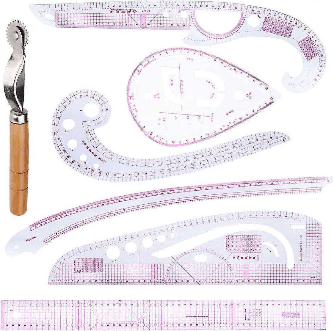 Tailors Ruler Dressmaking Set 7 Pieces French Metric Ruler Set Plastic Curve Scale Ruler for Dressmaking Pattern Design Bendable Drawing Template for 