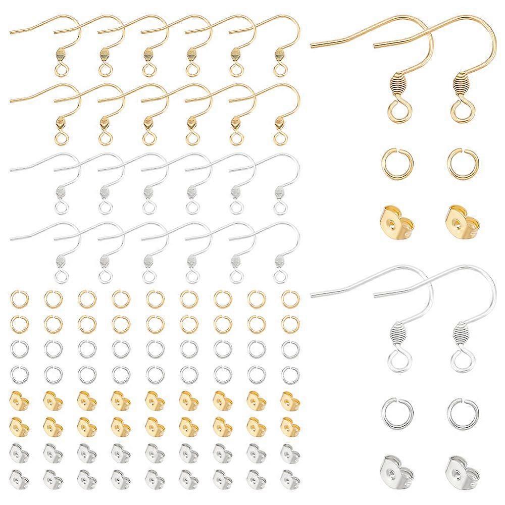 240Pcs 6 Style 304 Stainless Steel Earring Hooks & Ear Nuts & Open Jump Rings Mixed Color 40pcs/style