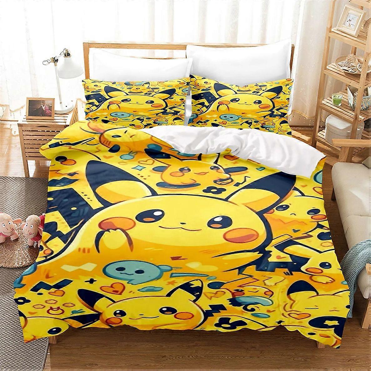 x200 ملاءات سرير Pikachu غطاء لحاف Pokmon مجموعة مفروشات للأطفال / أغطية لحاف قطعة أغطية للأطفال مطبوعة من 3 قطع (1 Duve
