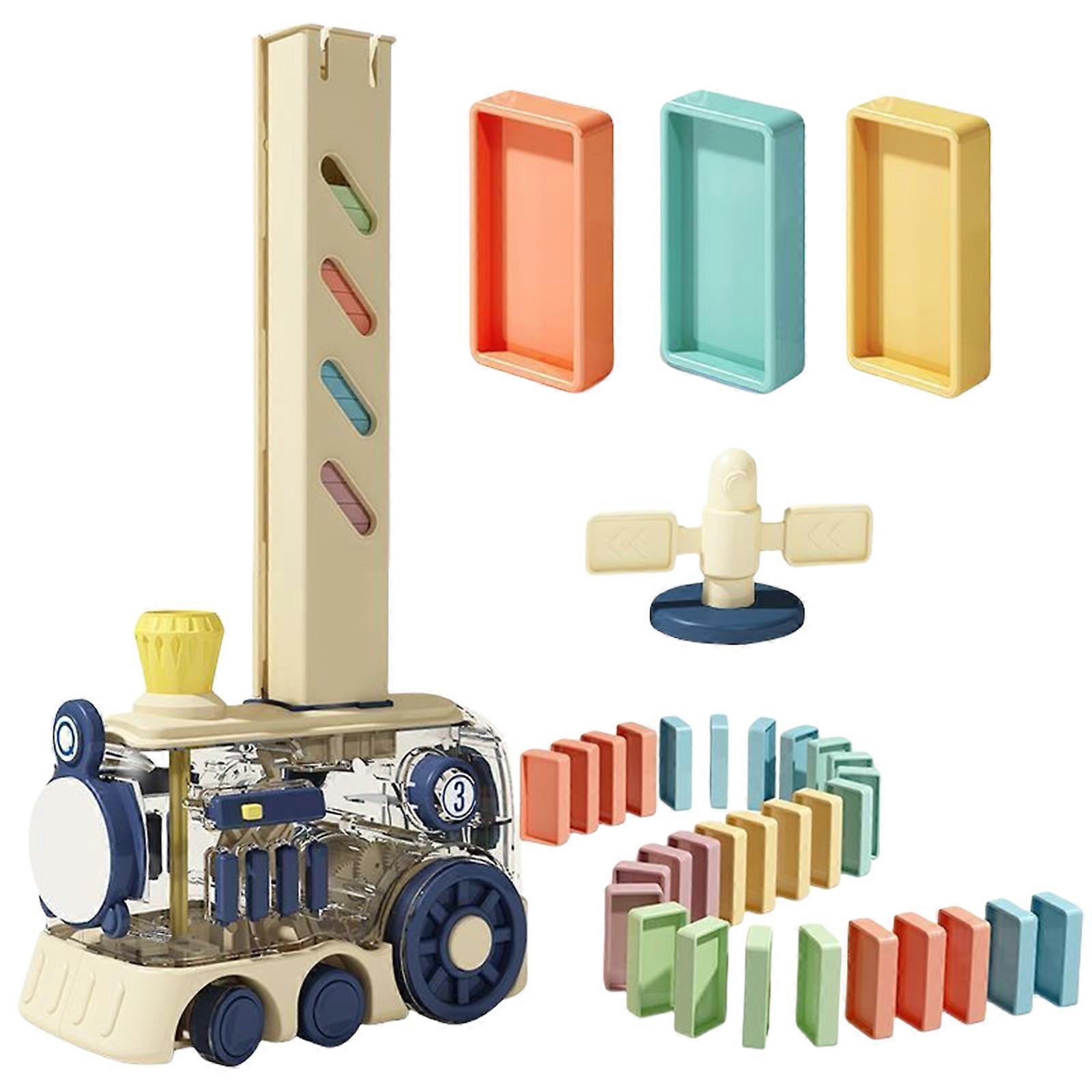 Automatic Domino Train Easy Domino Collection to Set up and Knock Down Tile Game Chain Reaction for Boys Girls Yellow
