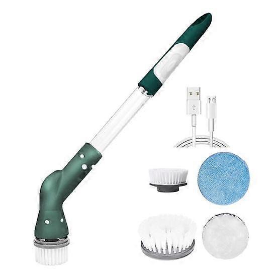 Cordless Electric Cleaning Brush with 4 Replaceable Heads Auto Spin Long Handle Multifunctional Home Bathroom Floor Tile Window Cleaner Scrubber Tool