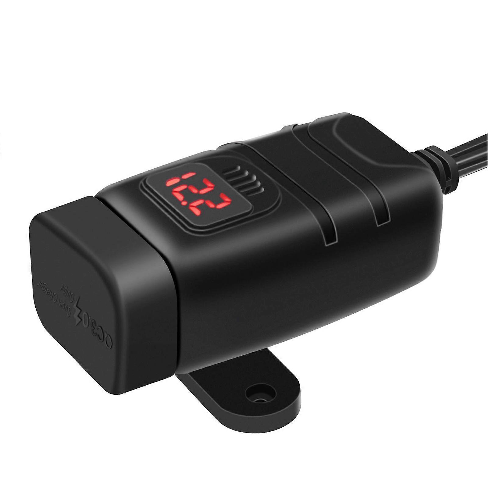 Motorcycle USB Charger Type C Charger Fast Charging QC3.0 with Voltmeter ON/Off Switch for Phone Tablet