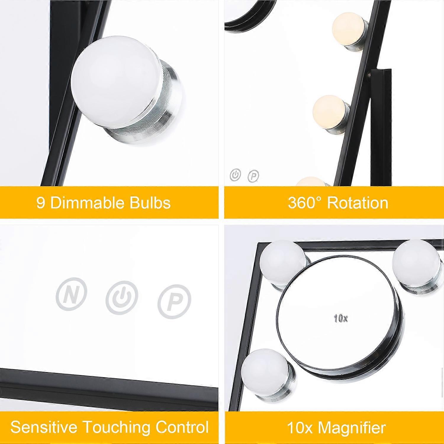 Tomshine Vanity Makeup Mirror with 9 Light Bulbs Touching Control 3 Color Lighting Modes Dimmable Li