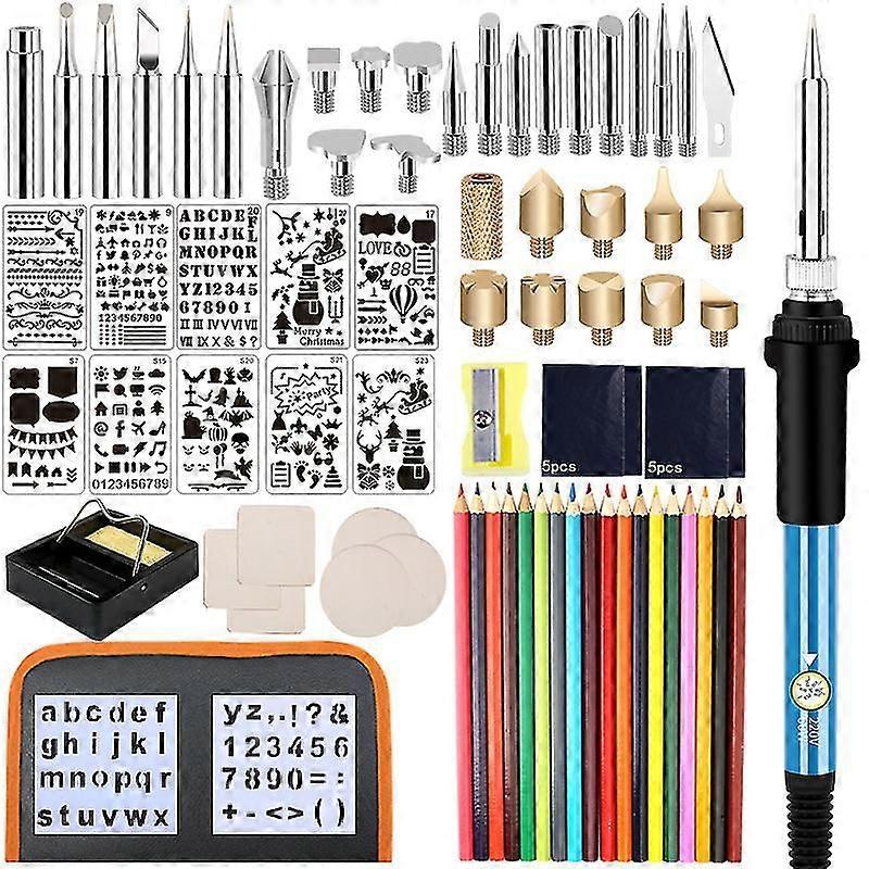 Kit per la combustione del legno 82 pezzi, set di pirografia per penna con bruciatore a legna per principianti, temperatura regolabile 200 ~ 450c Strumento per la combustione del legno con saldatore a caldo 