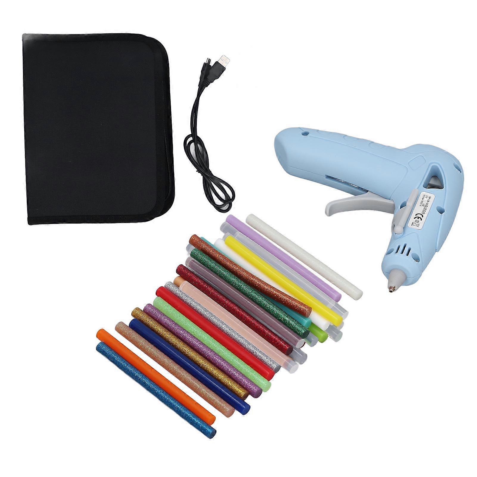 USB Rechargeable Cordless Mini Hot Melt Glue Gun with 30 Adhesive Bars, Silicone Pad and Tool Bag for Crafting and Repairs Blue