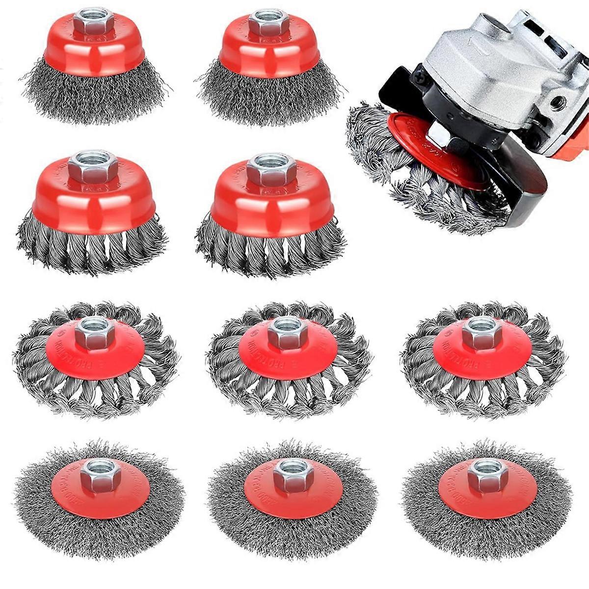 10pcs Wire Wheel for 4 1/2 Angle Grinder Wire Wheel Brush Cup Set with Threaded Arbor, Angle Grinder Wire Wheel for Rust