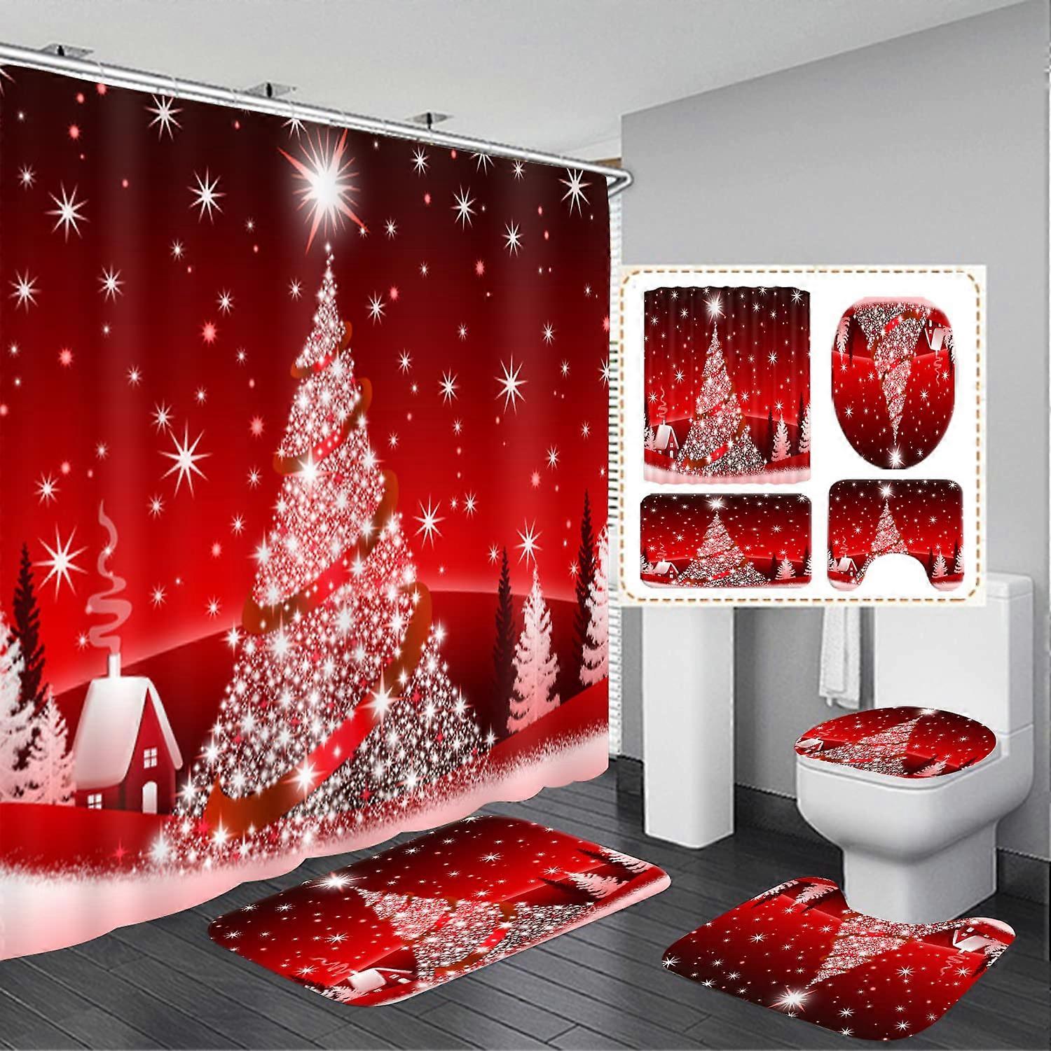 Shining Non-Slip Christmas Tree Sets Bathroom for Xmas