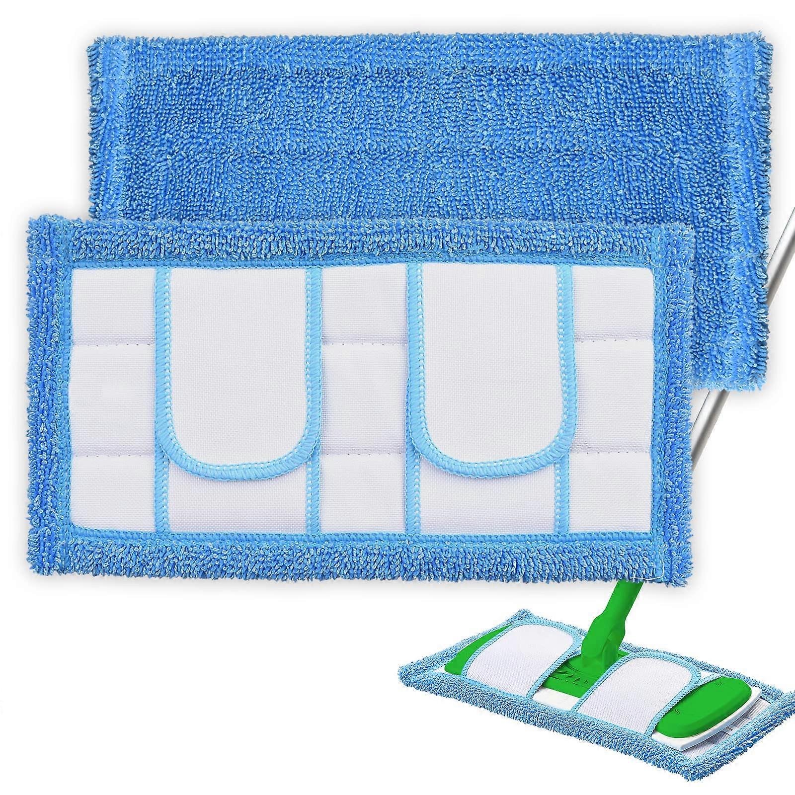 2 Pack Reusable Microfiber Mop Pads For Swiffer Sweeper, 10-12 Inch Flat Mops, Wet-Dry Cleaning Pads, Washable