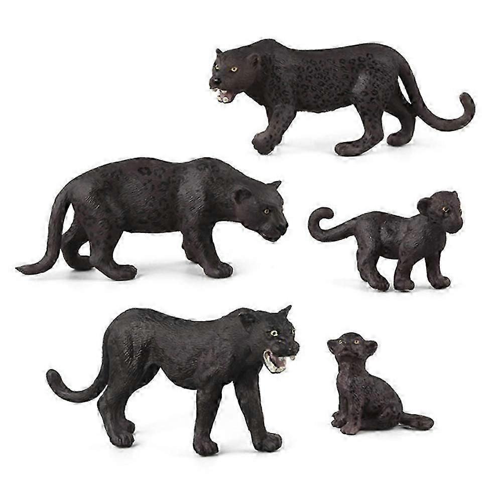 Wildlife Simulation Models for Kids - Realistic 5 Piece Black Panther Animal Toy Set, Soft Durable and Safe for Ages 3+