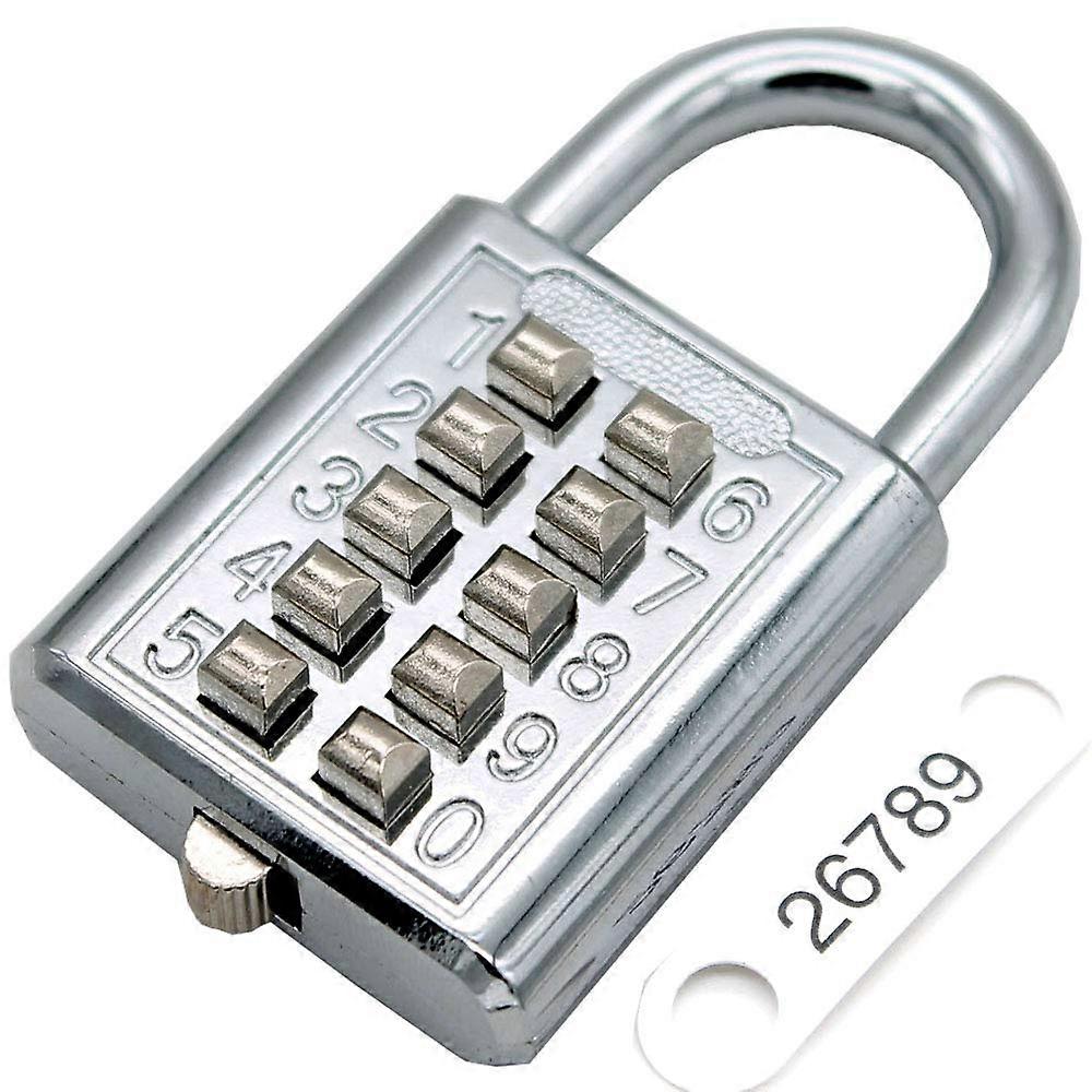 10 Digit Push Button Combination Padlock, Silver 5 Digit Locking Mechanism, Secure, Durable, Keyless Design