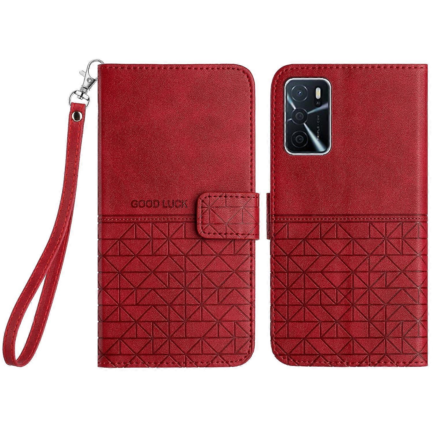 Rhombic Texture Leather Phone Case with Lanyard