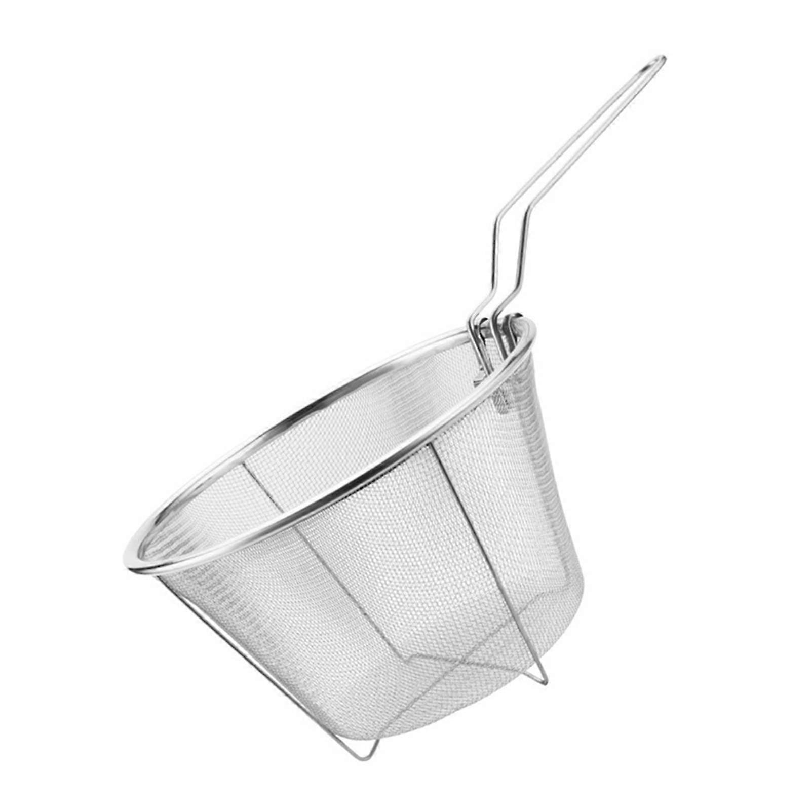 Stainless Steel Strainer Frying Basket - Utility Folding Design, Large Size Kitchen Tool for Deep Frying and Cooking