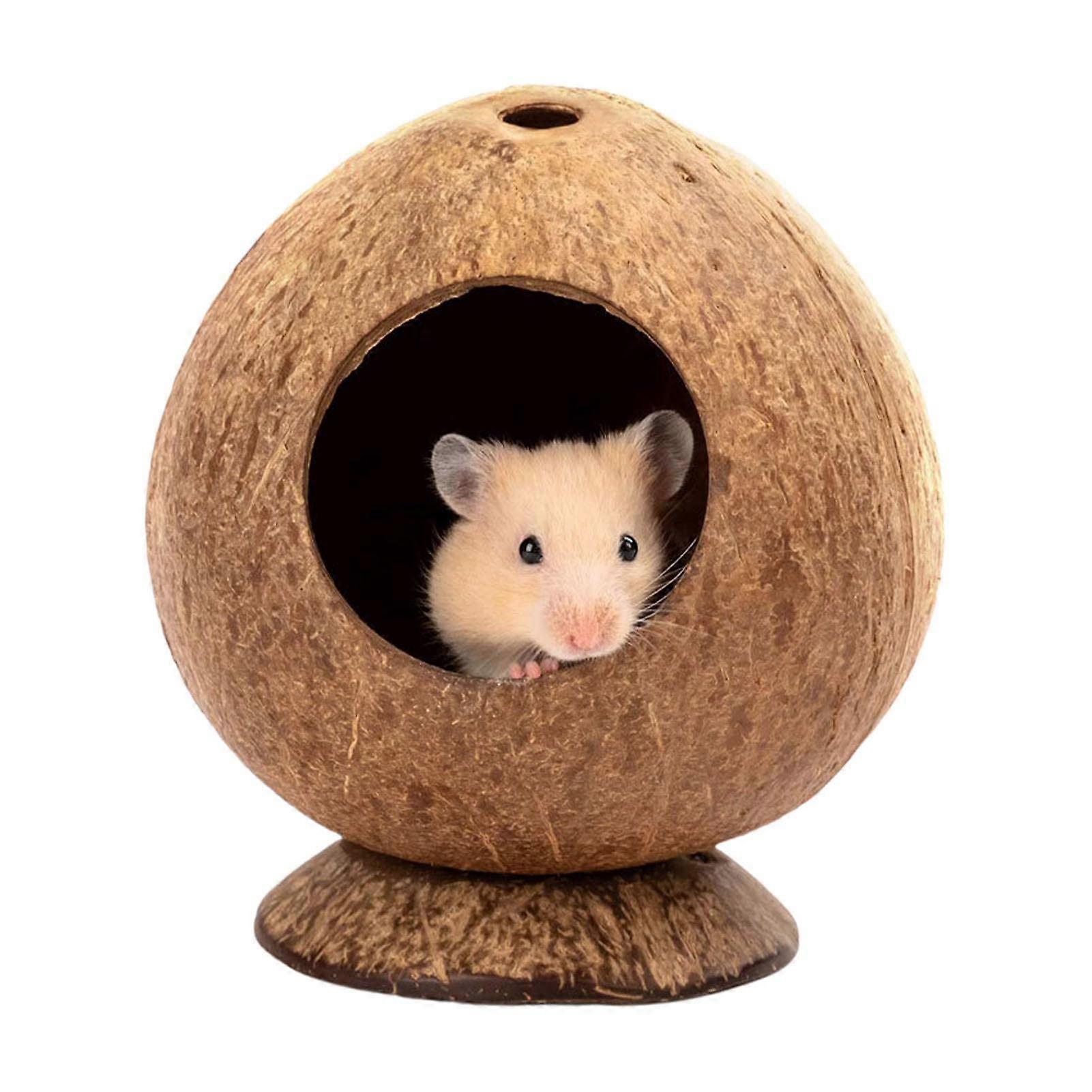 Hamster Hideout Coconut Hut for Gerbils, Mice, Small Animals - Chew Toy, Climbing Decor, Natural Material, Cage Accessory
