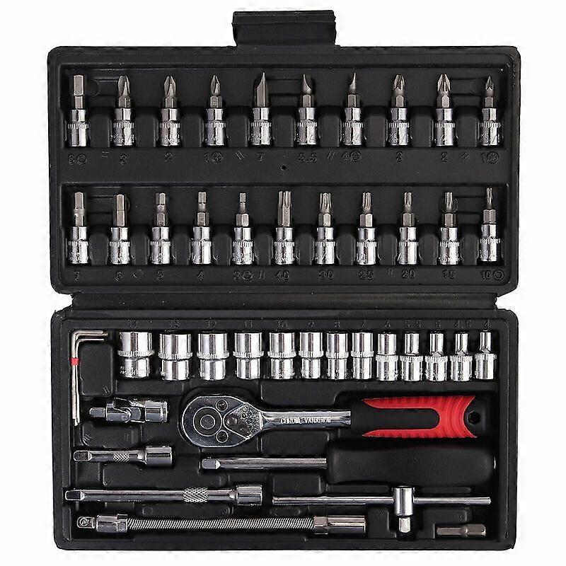 1/4" Torque Wrench, Fully Adjustable Torque Wrench with 5 - 25Nm Ratchet Head and 46pcs Hardware Hand Tools Small Flying Wrench Set 1/4 Ratchet Box