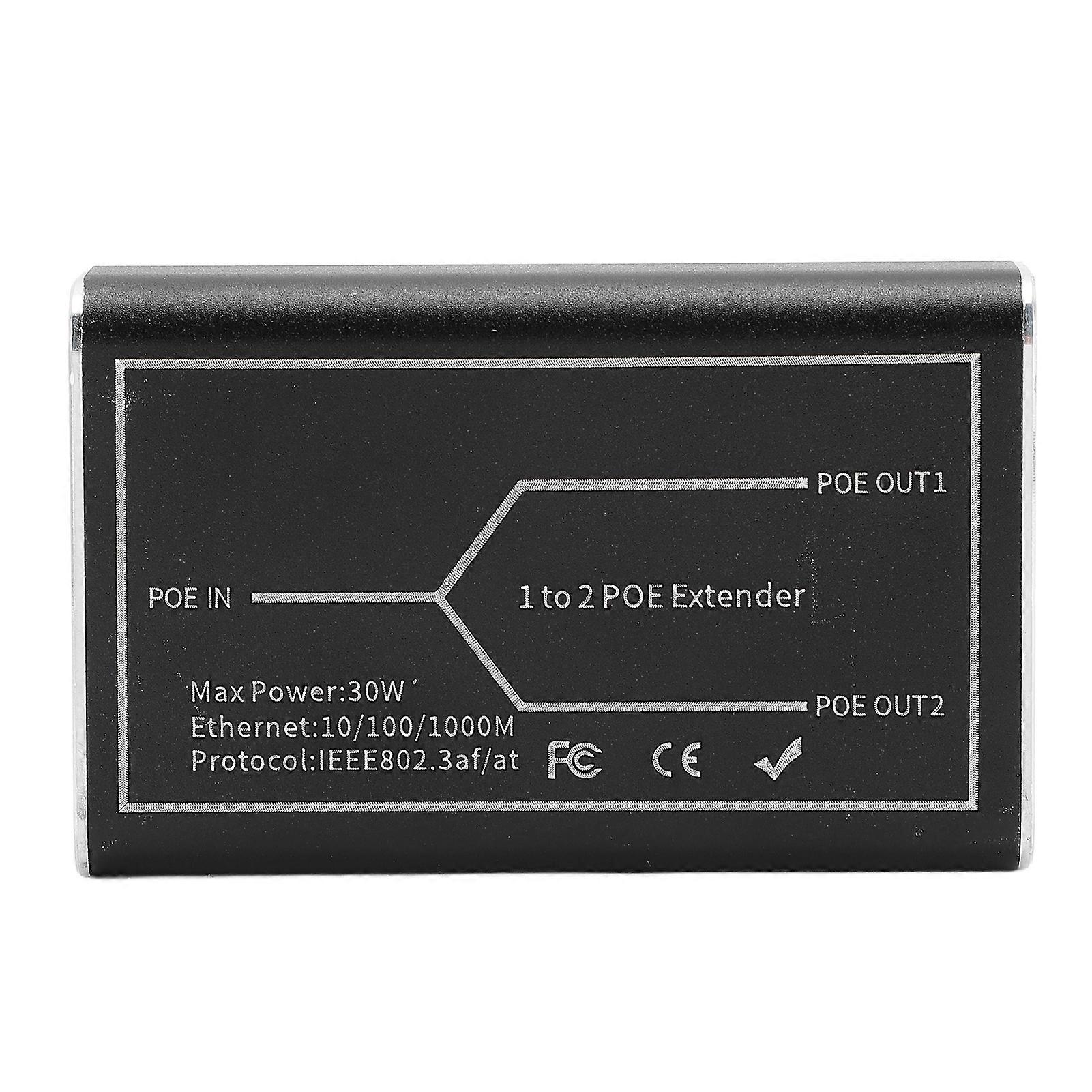 POE Extender 1 in 2 Out IEEE802.3AF/AT Aluminum Alloy POE Repeater Plug and Play for Security Camera