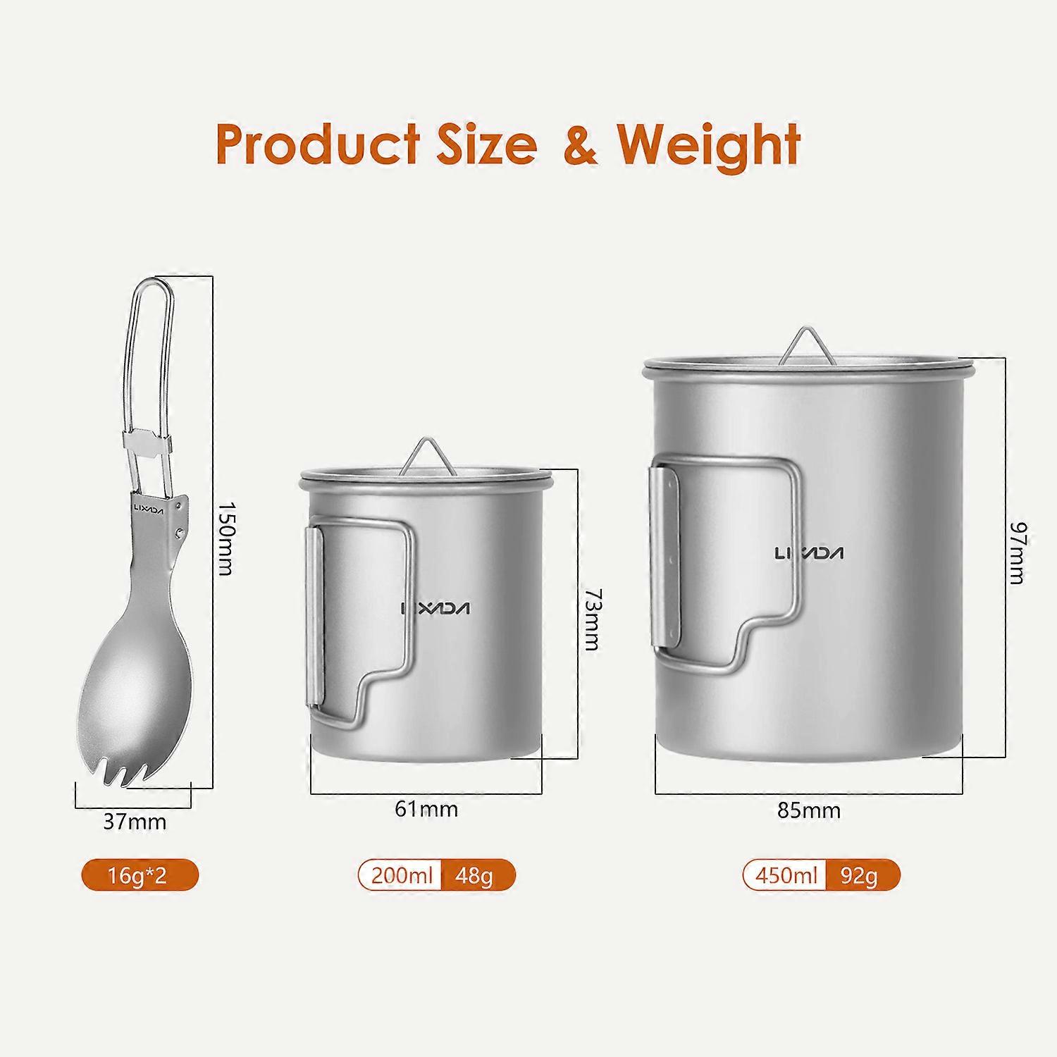 Ti Camping Cup with Lid 200ml and 450ml Coffee Mug Set with Spork for Camping Hiking Travel